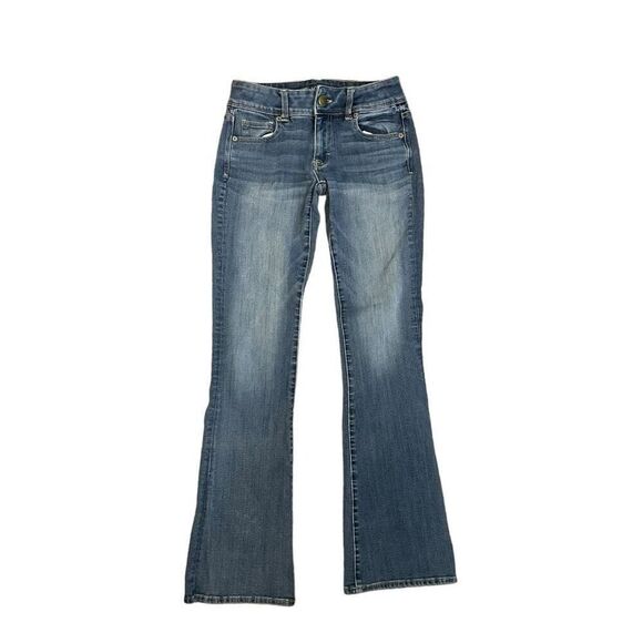 American Eagle Kickboot Jeans Blue Medium Wash Denim 360 Super Stretch Low Rise - Picture 2 of 8